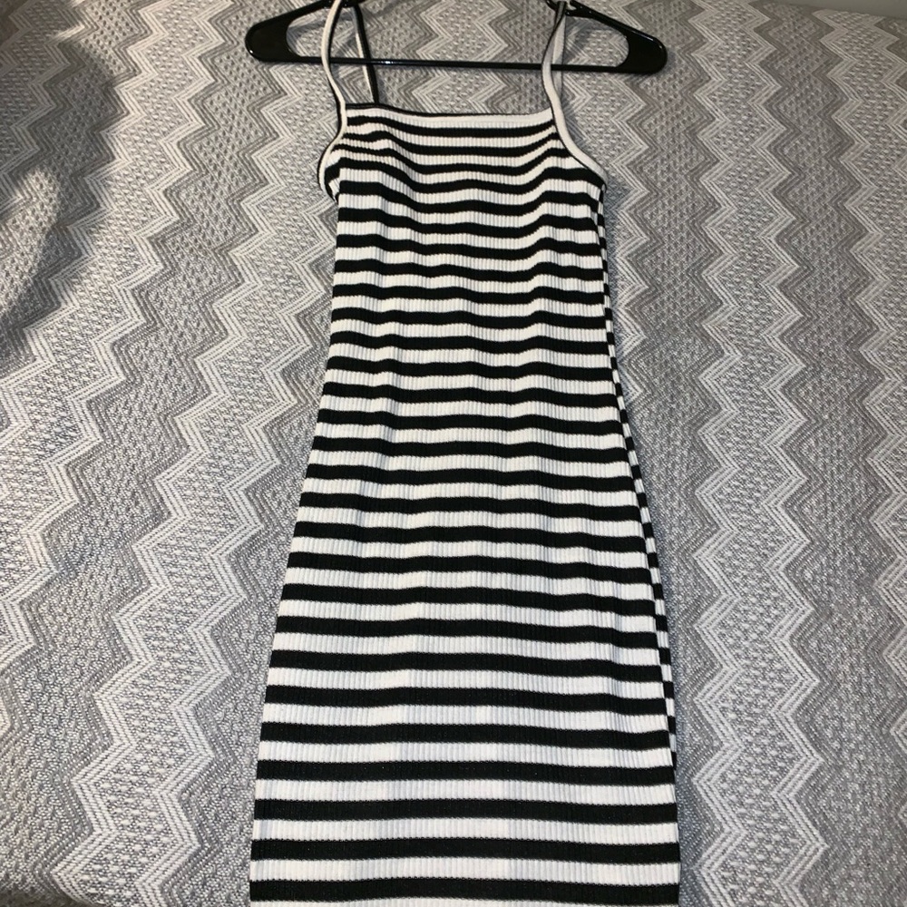 black and white striped mini dress
